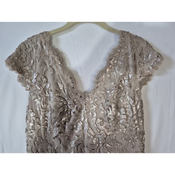 Tadashi Shoji Womens Sequin Lace Tan Wedding Party Evening Maxi Gown US 12 - Picture 4 of 9